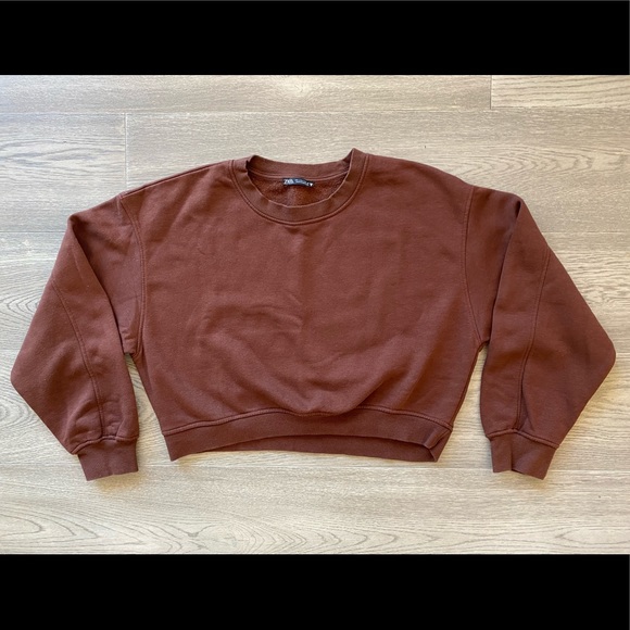 Zara Cropped Brown Crew Sweatshirt - Picture 1 of 4